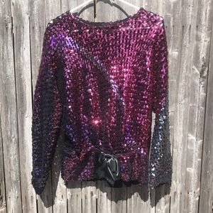Vintage Toppettes sequin stretchy multi color top